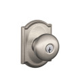 Schlage Residential F51A Plymouth Keyed Entry Knob Lock With Camelot Trim Function, Decorative, Satin Nickel