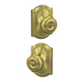 Schlage Residential F51A Georgian Keyed Entry Knob Lock With Camelot Trim Function, Decorative, Satin Brass