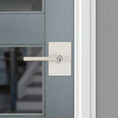 Kwikset Halifax Keyed Entry Lever Smartkey, San Clemente Rectangular Rose With 6-Way Adjustable Latch And Round Corner Strike, Satin Nickel