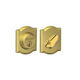 Schlage Residential B60 Deadbolt With Camelot Trim Single Cylinder, Dual Option Latch, Adjustable Backset, 1-1/8" X 2-3/4" Round Corner Strike, Decorative, Satin Brass