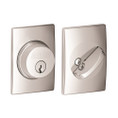 Schlage Residential B60 Deadbolt With Century Trim Single Cylinder, Dual Option Latch, Adjustable Backset, 1-1/8" X 2-3/4" Round Corner Strike, Decorative, Bright Polished Chrome