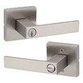 Kwikset Singapore Keyed Entry Lever Smartkey, Square Rose With 6-Way Adjustable Latch And Round Corner Strike, Satin Nickel