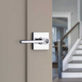 Kwikset Lisbon Keyed Entry Lever Smartkey, Square Rose With 6-Way Adjustable Latch And Round Corner Strike, Bright Polished Chrome