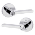 Kwikset Halifax Keyed Entry Lever Smartkey, Round Rose With 6-Way Adjustable Latch And Round Corner Strike, Bright Polished Chrome