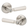 Kwikset Perth Keyed Entry Lever Smartkey With 6-Way Adjustable Latch And Round Corner Strike, Satin Nickel