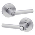 Kwikset Milan Keyed Entry Lever Smartkey, Round Rose With 6-Way Adjustable Latch And Round Corner Strike, Satin Chrome
