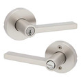 Kwikset Halifax Keyed Entry Lever Smartkey, Round Rose With 6-Way Adjustable Latch And Round Corner Strike, Satin Nickel