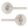 Kwikset Halifax Keyed Entry Lever Smartkey, Round Rose With 6-Way Adjustable Latch And Round Corner Strike, Satin Nickel