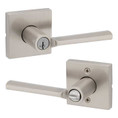 Kwikset Lisbon Keyed Entry Lever Smartkey, Square Rose With 6-Way Adjustable Latch And Round Corner Strike, Satin Nickel