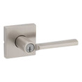 Kwikset Lisbon Keyed Entry Lever Smartkey, Square Rose With 6-Way Adjustable Latch And Round Corner Strike, Satin Nickel