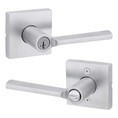 Kwikset Lisbon Keyed Entry Lever Smartkey, Square Rose With 6-Way Adjustable Latch And Round Corner Strike, Satin Chrome