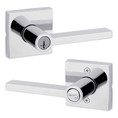 Kwikset Halifax Keyed Entry Lever Smartkey, Square Rose With 6-Way Adjustable Latch And Round Corner Strike, Bright Polished Chrome