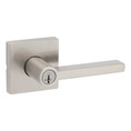 Kwikset Halifax Keyed Entry Lever Smartkey, Square Rose With 6-Way Adjustable Latch And Round Corner Strike, Satin Nickel