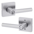 Kwikset Milan Keyed Entry Lever Smartkey, Square Rose With 6-Way Adjustable Latch And Round Corner Strike, Satin Chrome