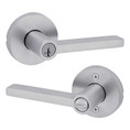 Kwikset Halifax Keyed Entry Lever Smartkey, Round Rose With 6-Way Adjustable Latch And Round Corner Strike, Satin Chrome