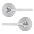 Kwikset Halifax Keyed Entry Lever Smartkey, Round Rose With 6-Way Adjustable Latch And Round Corner Strike, Satin Chrome