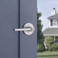 Kwikset Halifax Keyed Entry Lever Smartkey, Round Rose With 6-Way Adjustable Latch And Round Corner Strike, Satin Chrome