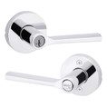 Kwikset Lisbon Keyed Entry Lever Smartkey, Round Rose With 6-Way Adjustable Latch And Round Corner Strike, Bright Polished Chrome