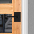 Kwikset Halifax Keyed Entry Lever Smartkey, San Clemente Rectangular Rose With 6-Way Adjustable Latch And Round Corner Strike, Matte Black