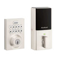 Kwikset Contemporary Push Button Electronic Deadbolt Smartkey With Home Connect, Z-Wave Wireless Protocol, Smartkey, Round Corner Adjustable 20 Minute Ul Latch, Round Corner Strike, Satin Nickel