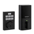 Kwikset Contemporary Push Button Electronic Deadbolt Smartkey With Home Connect, Z-Wave Wireless Protocol, Smartkey, Round Corner Adjustable 20 Minute Ul Latch, Round Corner Strike, Matte Black