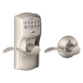 Schlage Residential Fe575 Keypad Lever With Camelot Trim And Accent Lever With Auto Lock Style, Satin Nickel