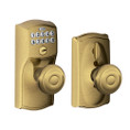 Schlage Residential FE595 Keypad Knob With Camelot Trim And Georgian Knob With Flex Lock Style, Antique, Satin Brass Blackened