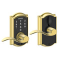 Schlage Residential Fe695 Keyless Touchscreen Lever With Camelot Trim And Accent Lever Style, Bright Polished Brass