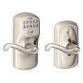Schlage Residential Fe595 Keypad Lever With Plymouth Trim And Flair Lever With Flex Lock Style, Satin Nickel