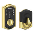 Schlage Residential BE375 Touchscreen Deadbolt, Camelot Trim, Bright Polished Brass