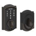 Schlage Residential BE375 Touch Deadbolt In Vis Pack Screen, Camelot Trim, Aged Bronze