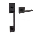 Kwikset San Clemente Handleset With Halifax Lever Exterior, Square Rose Interior (No Deadbolt), 6-Way Adjustable Latch, Round Corner Strike, Matte Black