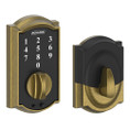 Schlage Residential BE375 Touchscreen Deadbolt, Camelot Trim, Antique Satin Brass Blackened
