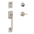 Schlage Residential F62 Century Double Cylinder Handleset With Merano Entrance Lever Style, Left Hand Handing, Satin Nickel