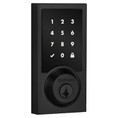 Kwikset Contemporary Push Button Electronic Deadbolt Smartkey, Z-Wave Wireless Protocol, Smartkey, Round Corner Adjustable 20 Minute Ul Latch, Round Corner Strike, Matte Black