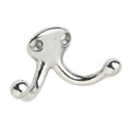 Ives Double Wardrobe Hook, Base: 1-1/16" High X 1-3/16" Wide, Projection: 1-3/32", Cast, /A92 Coat, Clear Coated Aluminum