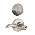 Schlage Residential JC60 Combination Seville Keyed Entry Lever And Single Cylinder Deadbolt In Vis Pack, Adjustable 2-3/8" or 2-3/4" Backset, Satin Nickel