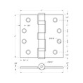Deltana 4" X 4" Square Corner Hinge W/Ball Bearings Heavy Duty Steel, .129 Thickness, Ball, Satin Nickel