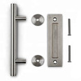 Orca Hardware Sliding Door Round Bar And Recessed Pull Combo 12" 8" Rectangular Flush, Satin Stainless