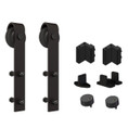 Orca Hardware Double Door Kit With Standard Drop Hangers, To Be Used Single Flat Track, Includes 2, 2 Stops, 2 Guides, And 2 Anti-Jump Blocks, Matte Black