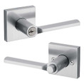 Kwikset Lisbon Keyed Entry Lever Smartkey With Square Rose, 6-Way Adjustable Latch And Round Corner Strike, Satin Chrome