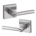 Kwikset Montreal Keyed Entry Lever Smartkey With Square Rose, 6-Way Adjustable Latch And Round Corner Strike, Satin Chrome