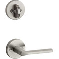 Kwikset Lisbon Lever With Round Rose Interior Single Cylinder Handleset Trim, Satin Nickel