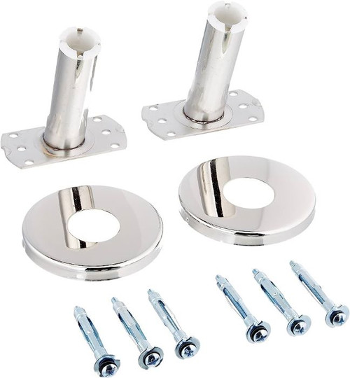 Moen Decorative Curved Shower Curtain Rod Flange Kit, Non-Pivoting, Stainless, Concealed Screw Mounting, Two Assemblies Per Set, Mounting Hardware Included For Installation Into Wood, Drywall Or Tile, Polished Chrome