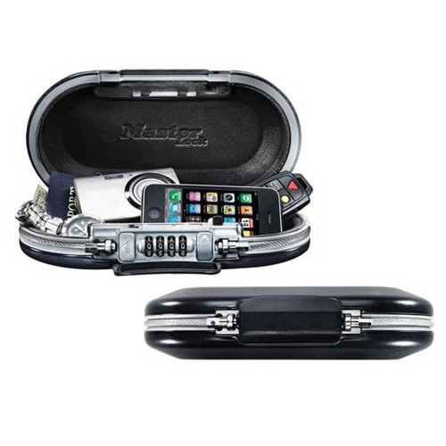 Master Lock Combination Portable Safe Set-Your-Own, Height: 2-1/4" (5.7cm), Width: 9-17/32" (24.2cm), Depth: 4-59/64" (12.5cm), Black