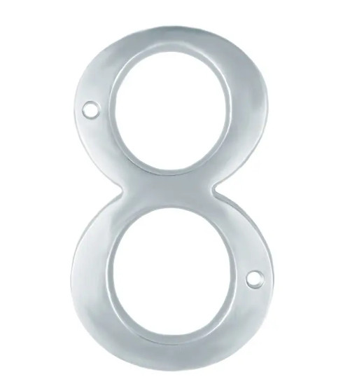 U Need Hardware House Number-8 4", Solid Brass Construction, Packed With Mounting Screws, Bright Polished Chrome