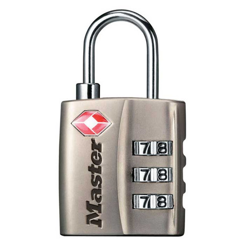 Master Lock Tsa-Accepted Luggage Lock, 3 Dial Combination, Body Width: 1-3/16" (30mm), Shackle Length: 3/4" (19mm), Shackle Width: 1/2" (13mm), Shackle Diameter: 1/8" (3mm), Nickel