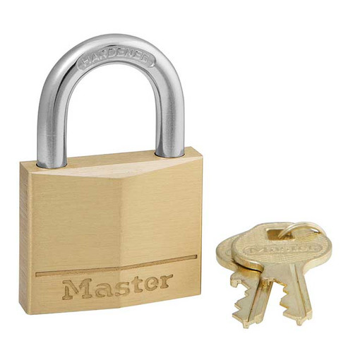 Master Lock Solid Body Padlock Brass, 4-Pin Tumbler, Keyed Alike-1G008, Width: 1-9/16" (40mm), Shackle Length: 7/8" (22mm), Shackle Width: 13/16" (21mm), Shackle Diameter: 1/4" (6mm)