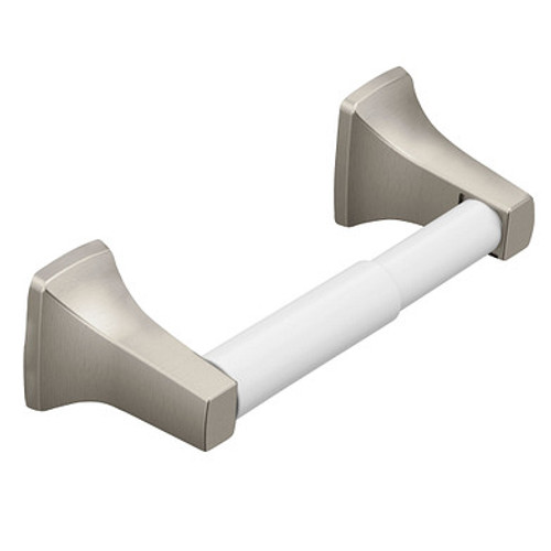 Moen Contemporary Paper Holder Spring Loaded, White Roller, Brushed Nickel