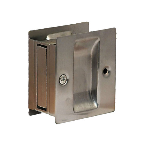 Don-Jo Pocket Door Lock Field Reversable, 2-1/2" Width, 2-3/4" Height, Brass, Passage, Adjustable For Thickness, Satin Chrome